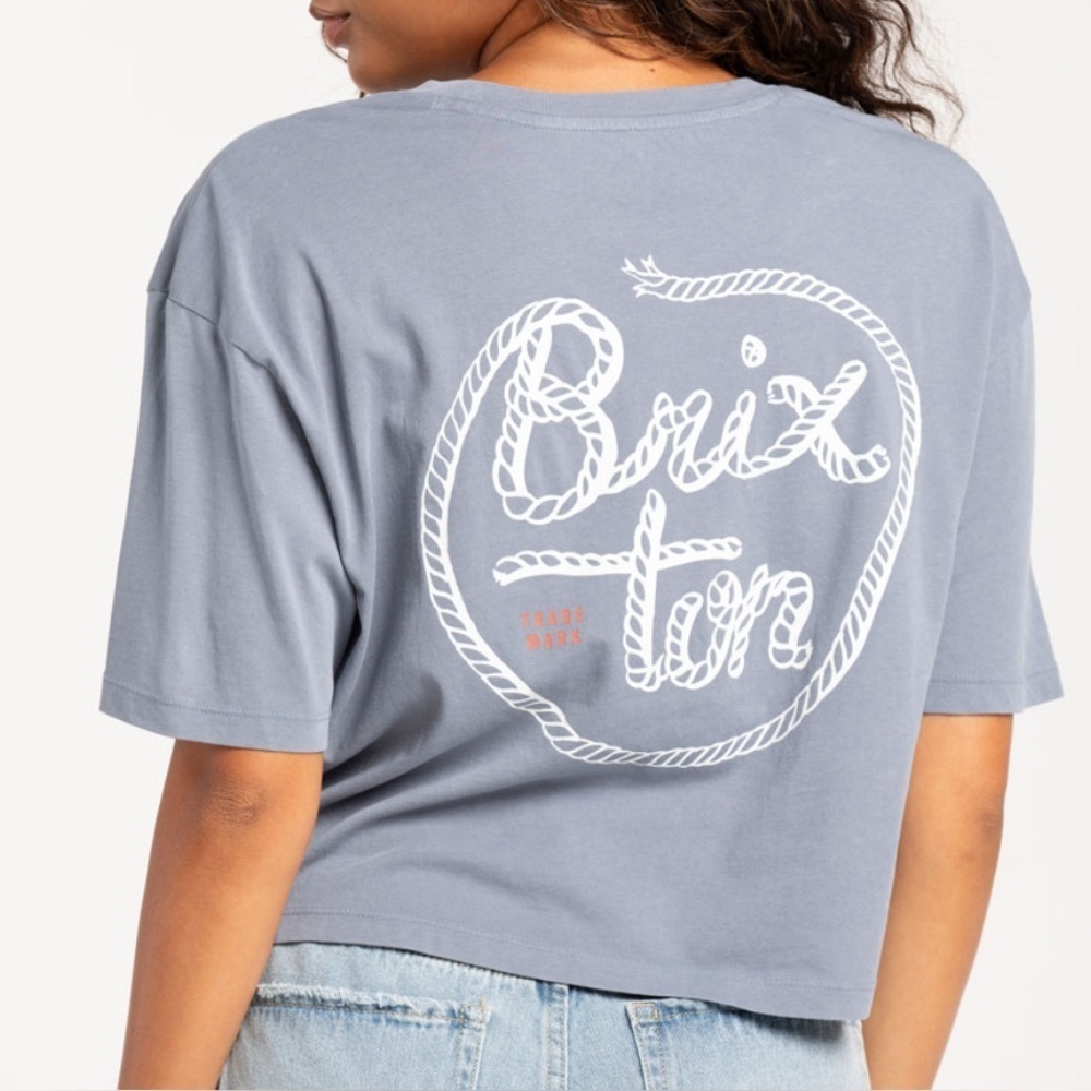 BRIXTON BLUE GRAPHIC ROPER SKIMMER TEE SHORT SLEEVES CROP CREWNECK SHIRT SMALL